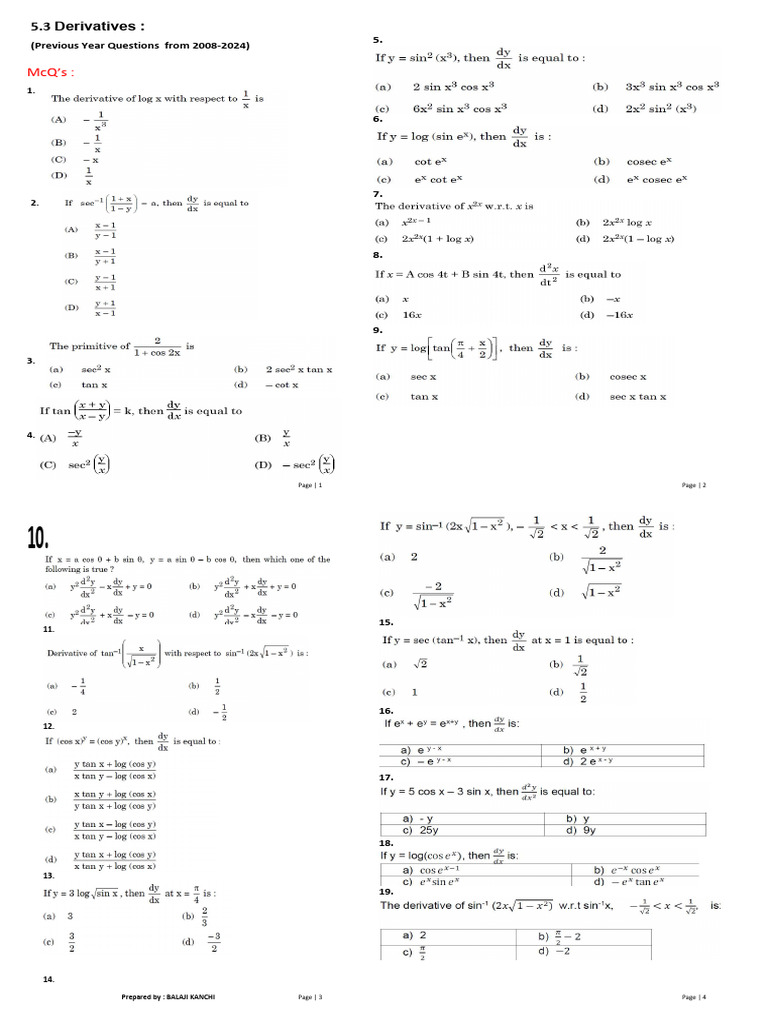 Derivatives: Past Exam Questions 2008-2024 | PDF | Function ...