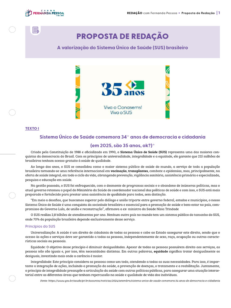 Proposta de Redacao_ a Valorização Do Sistema Único de Saúde (SUS ...