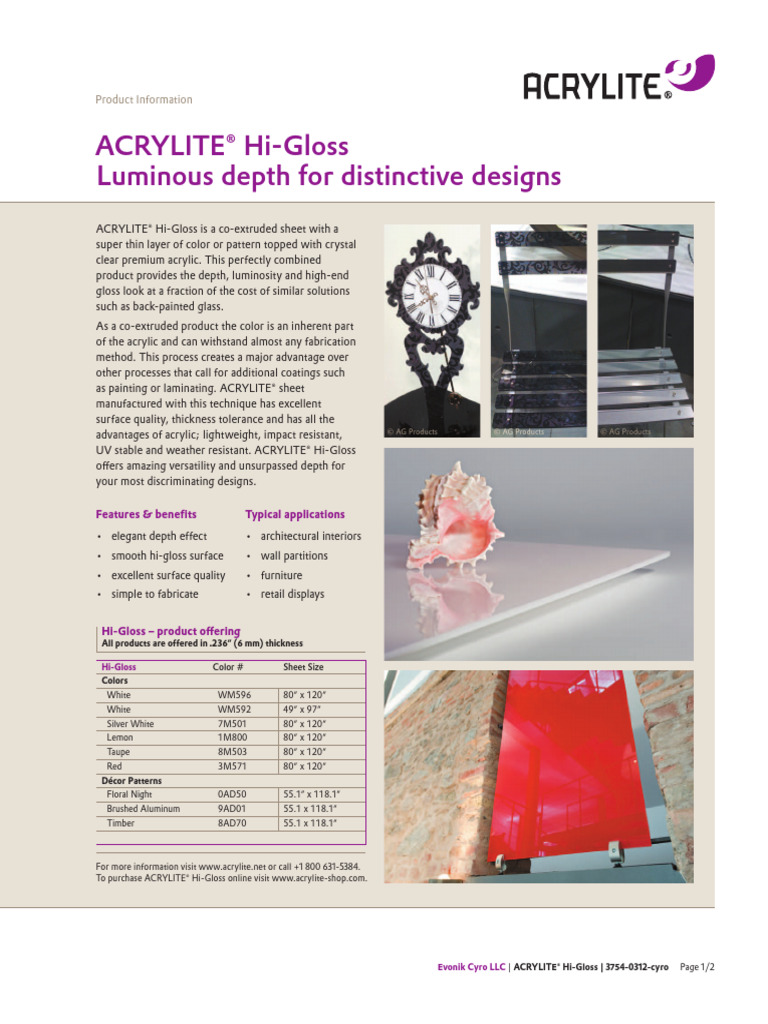 ACRYLITE® Hi-Gloss Product Overview | PDF | Poly(Methyl Methacrylate ...