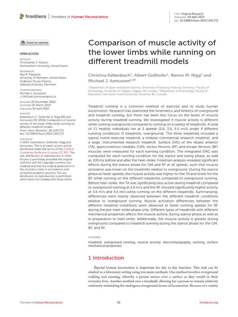 Comparison of Muscle Activity of The Lower Limbs W - Van Hooren | PDF ...