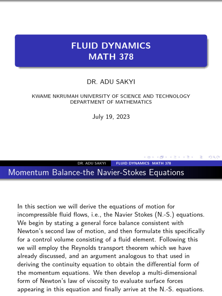 Fluid Dynamics Stud Copy Momentum | PDF | Fluid Mechanics | Navier ...