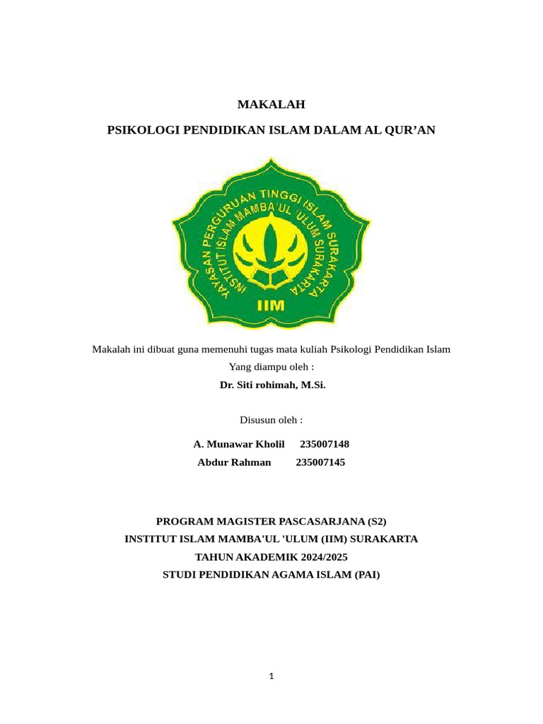 Psikologi Pendidikan Islam Dalam Al Quran | PDF