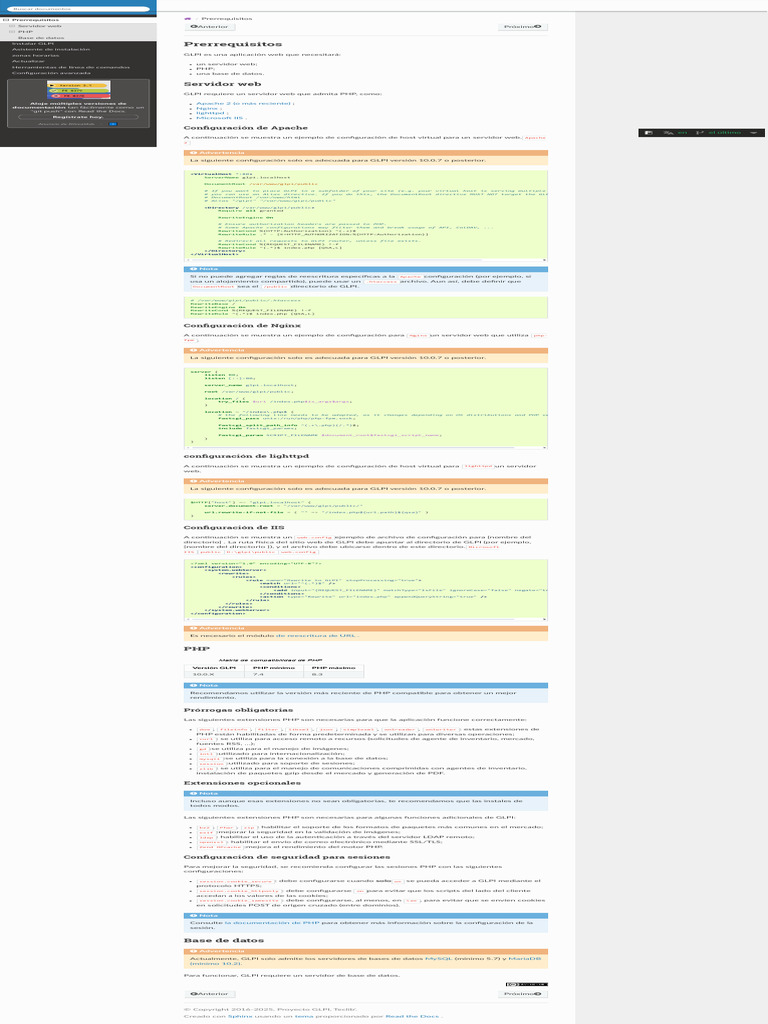 Requisitos para instalar GLPI | PDF | Php | Servidor HTTP Apache