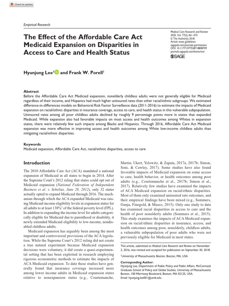 Lee Porell 2018 The Effect of The Affordable Care Act Medicaid ...