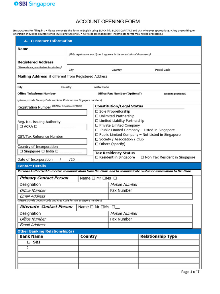 Non-Individual Account Opening Form | PDF | Limited Liability ...