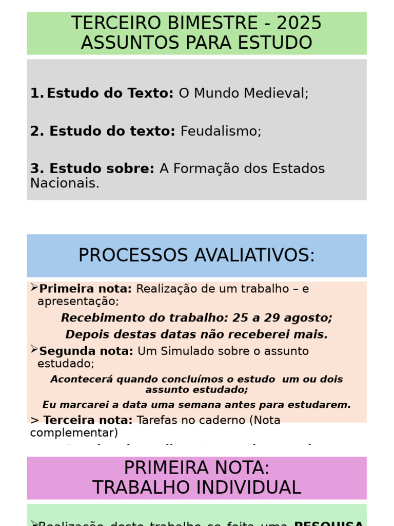 Organização Terceiro Bimestre - 2025 - Primeira Série | PDF ...