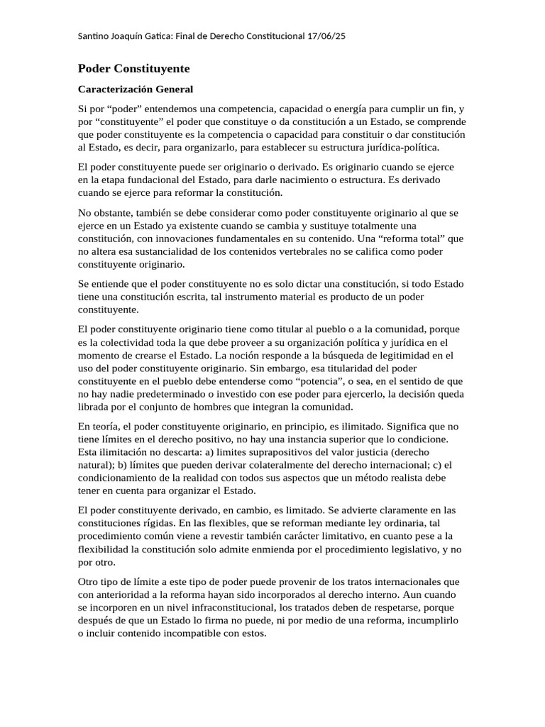 Poder Constituyente en Derecho Argentino | PDF | Constitución | Estado ...
