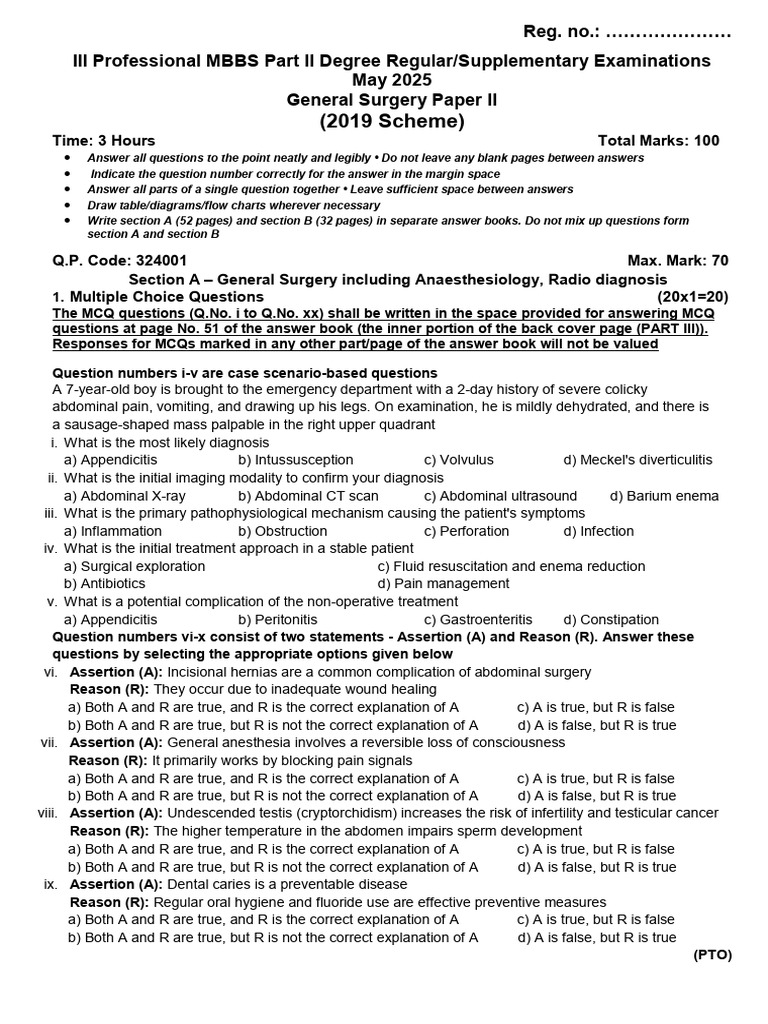 General Surgery Exam Questions May 2025 | PDF | Diseases And Disorders ...
