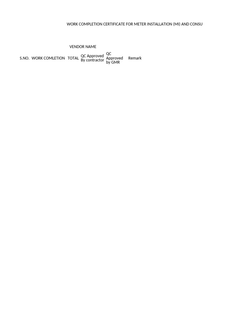 Meter Installation Completion Certificate | PDF