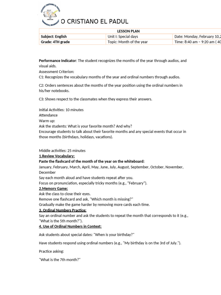 LESSON PLAN 10-02-25 4th Grade | PDF | Linguistics