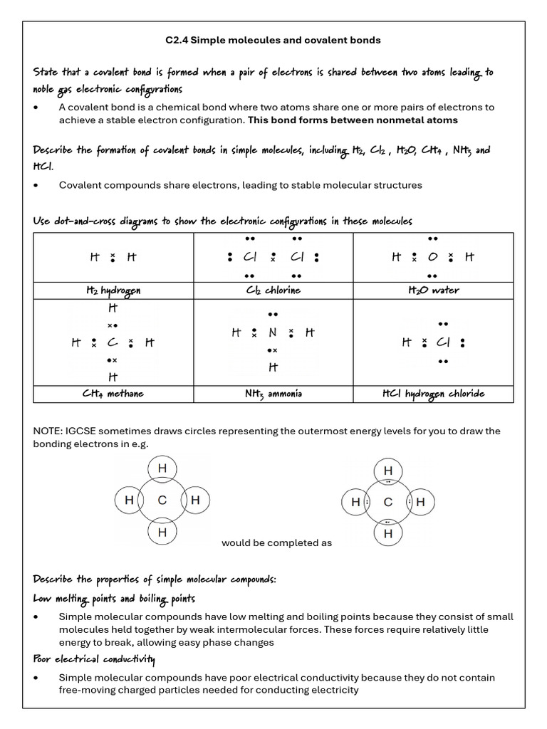 C2.4 Simple Molecules Covalent Bonds | PDF | Chemical Bond | Covalent Bond