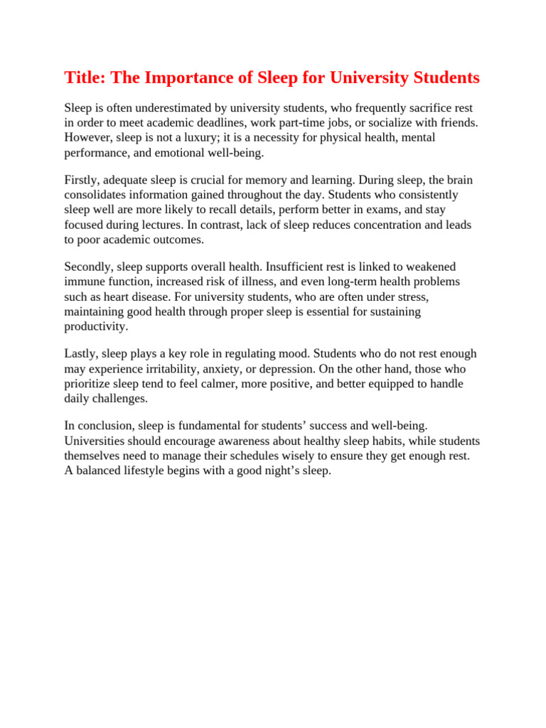 The Importance of Sleep For University Students | PDF