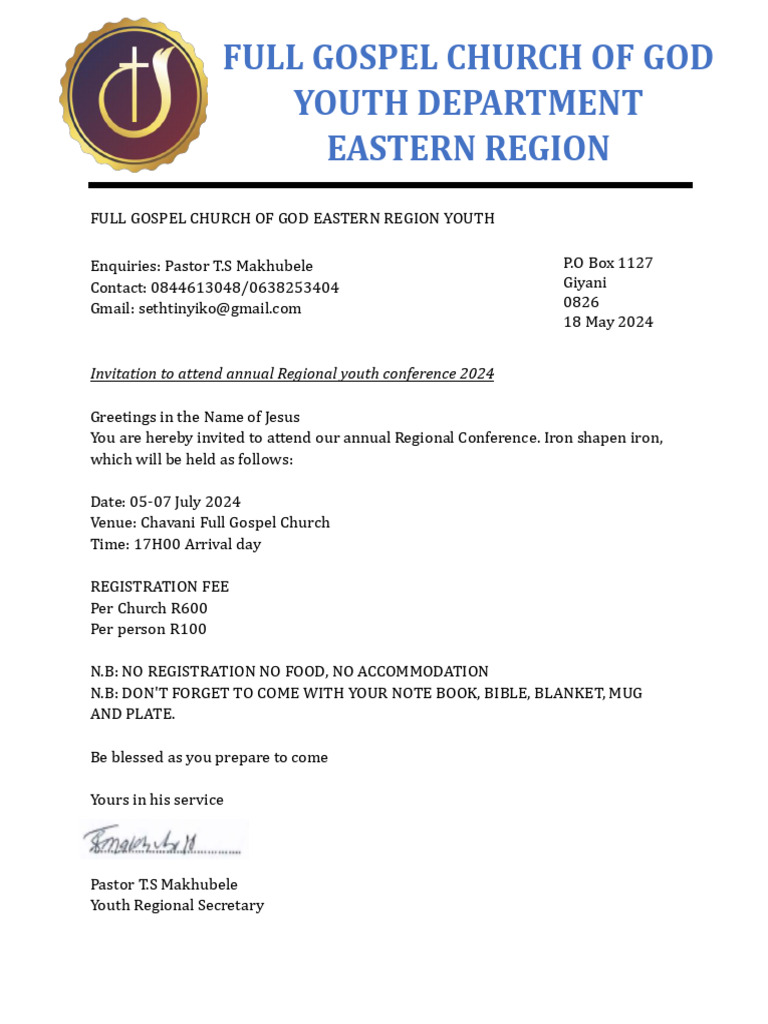 Full Gospel Church Letter Conference-2 | PDF