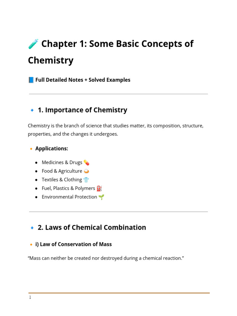 Some Basic Concepts of Chemistry | PDF | Mole (Unit) | Stoichiometry