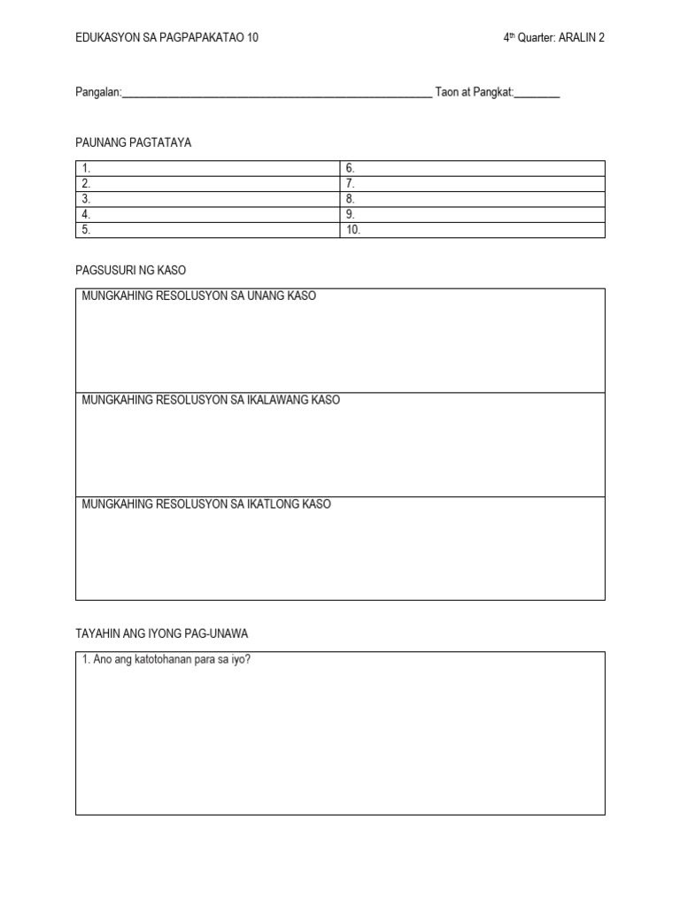 ESP 10 Act. Sheets 4Q Week 3 4 1 1 | PDF