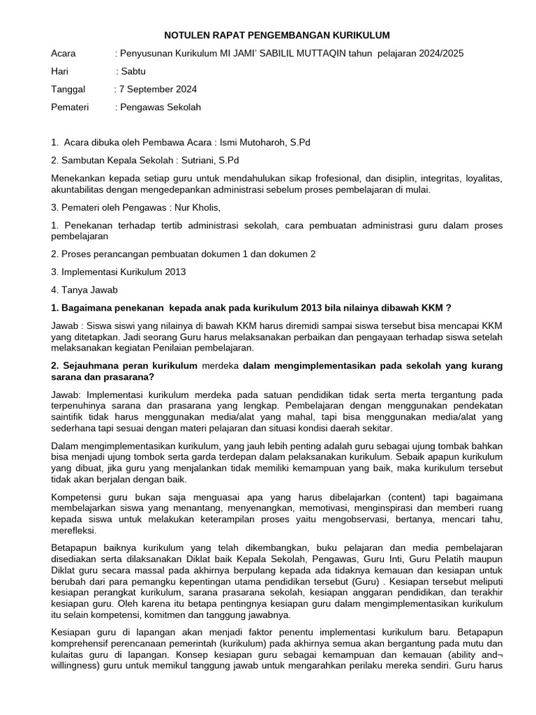 Notulen Rapat Pengembangan Kurikulum | …