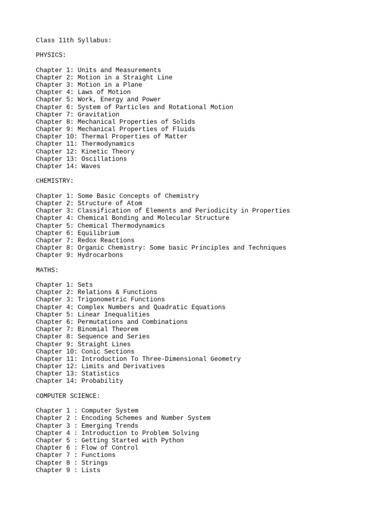 Class 11 Syllabus Overview PDF | PDF