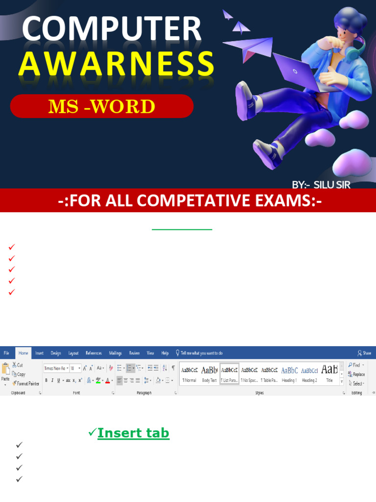 MS Word Tabs and Functions Guide | PDF | Microsoft Word | Keyboard Shortcut
