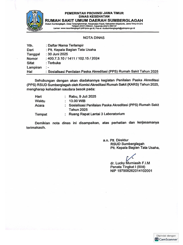 Undangan Sosialisasi Persiapan PPS RSSG | PDF
