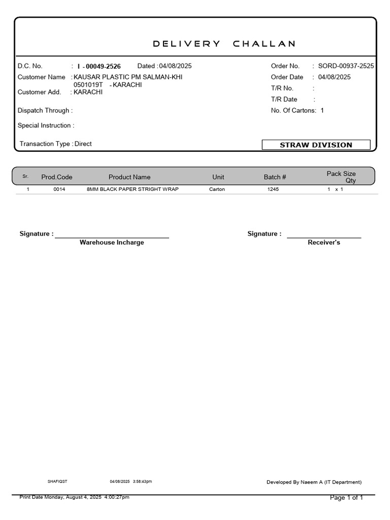 Order Receipt for 8MM Black Paper Straws | PDF