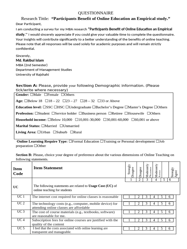 Benefits of Online Education Survey | PDF | Educational Technology ...