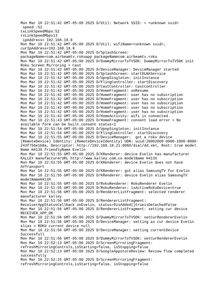 Roku Device Connection Log | PDF | Computer Networking | Telecommunications