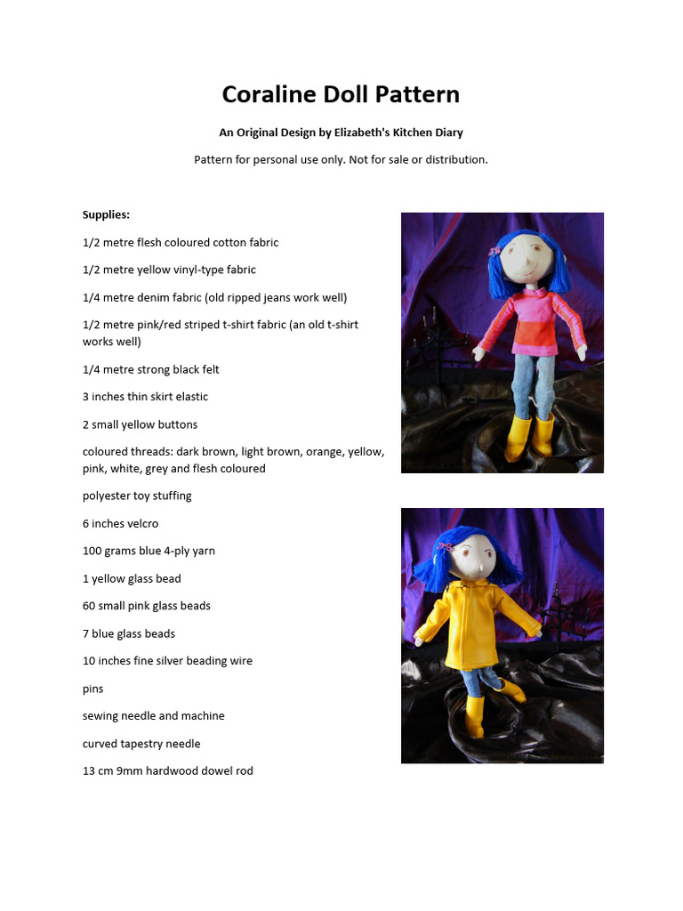 Coraline Doll Sewing Pattern Guide | PDF | Seam (Sewing) | Sewing