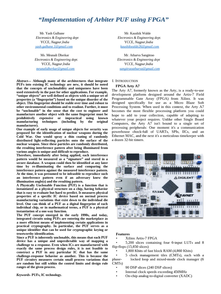 Arbiter PUF Implementation on FPGA | PDF | Field Programmable Gate ...