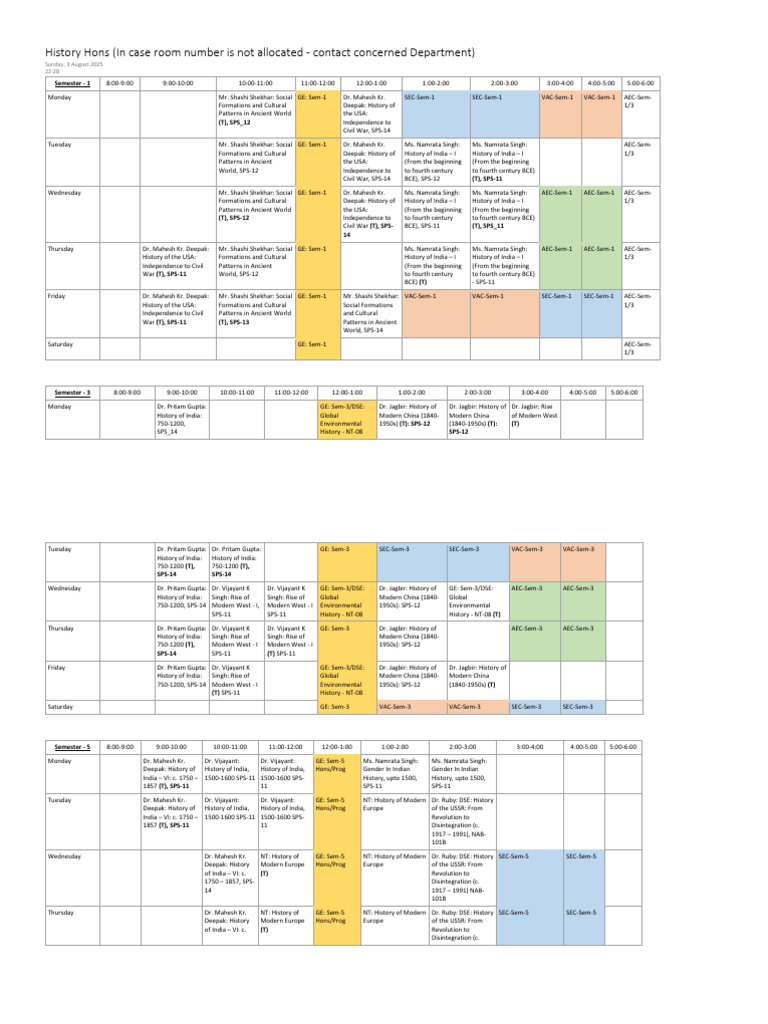 History Hons Course Schedule 2025 | PDF