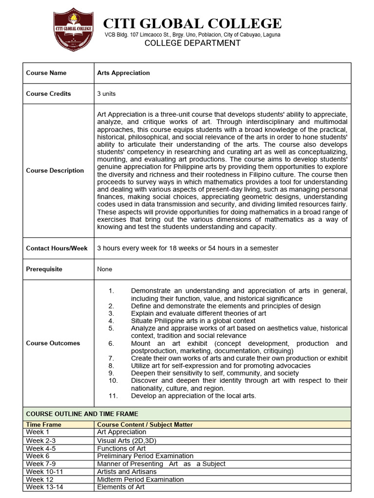 Art Appreciation Course Overview | PDF | Cognition | Liberal Arts Education