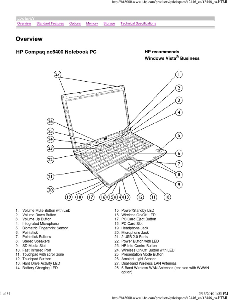 HP Compaq NC6400 Laptop Specifications PDF Cd Rom Laptop