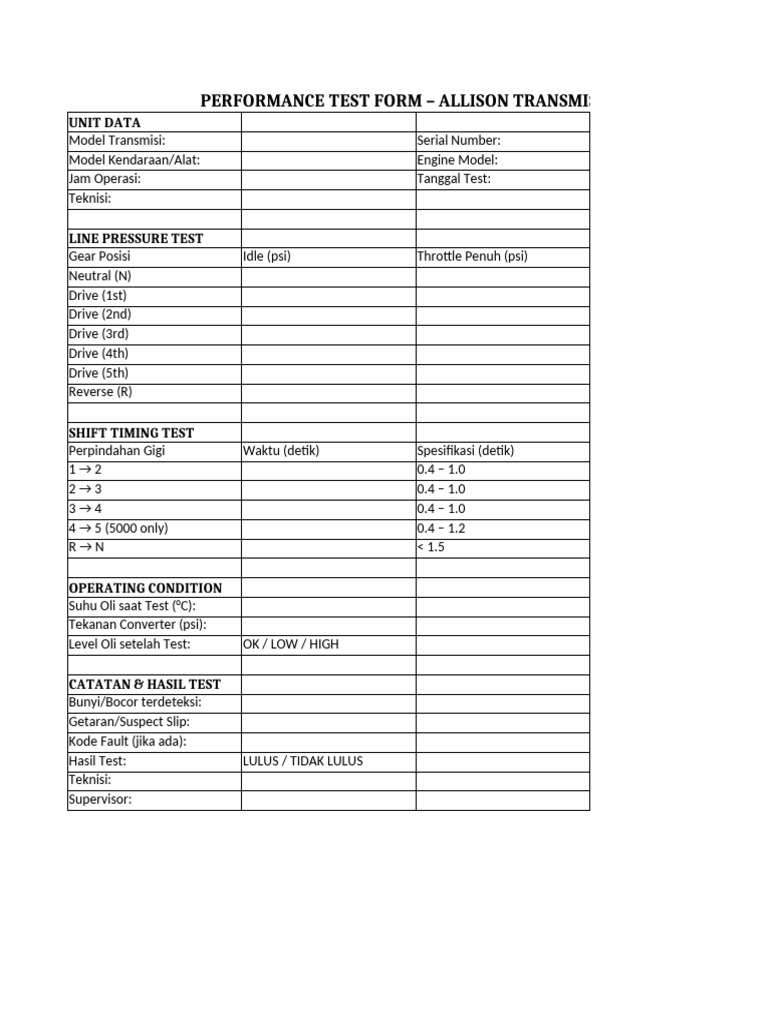 Performance Test Allison 4000 5000 | PDF