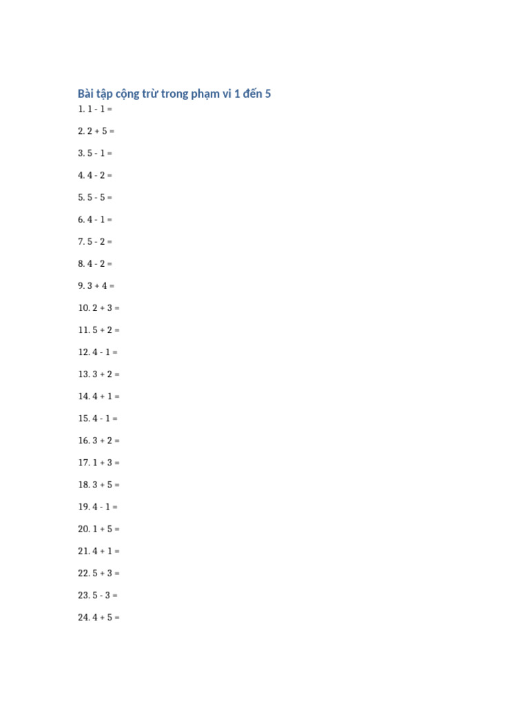 Bai Tap Cong Tru 1 5 | PDF