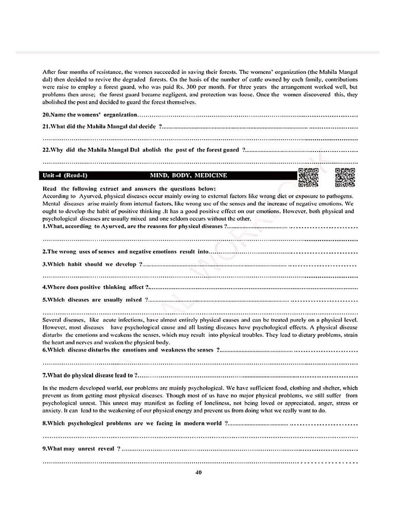 11th Unit Excercise (1) - 1 | PDF | Contentment