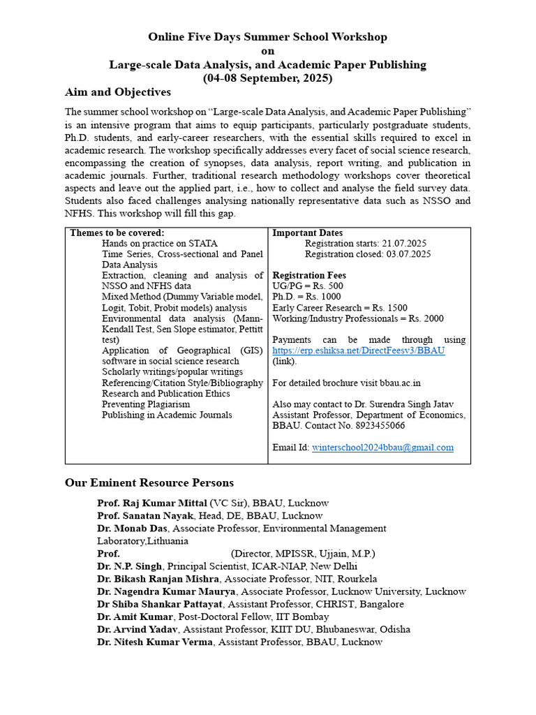 Summer School on Data Analysis & Publishing | PDF | Data Analysis | Data