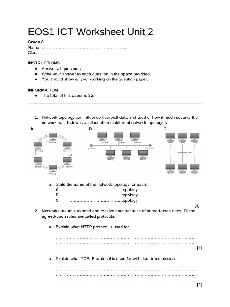 Grade 8 ICT Worksheet on Networks | PDF | Computer Network | Computer ...