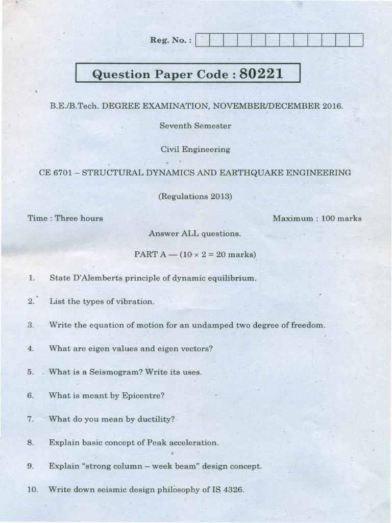 Structural Dynamics & Earthquake Engineering Exam | PDF | Damping ...