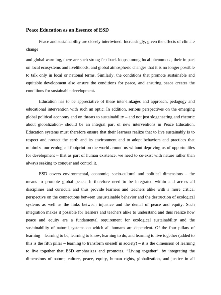 Peace Education As An Essence of ESD | PDF | Sustainability ...