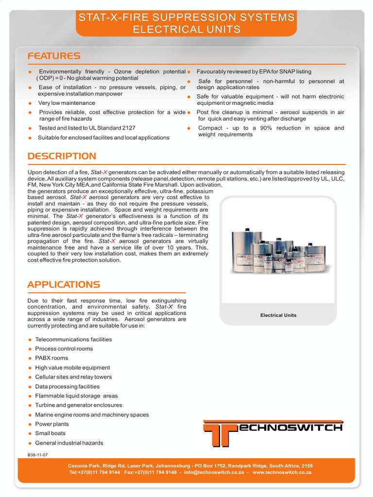 Stat-X Fire Suppression Systems Overview | PDF | Aerosol | Particulates