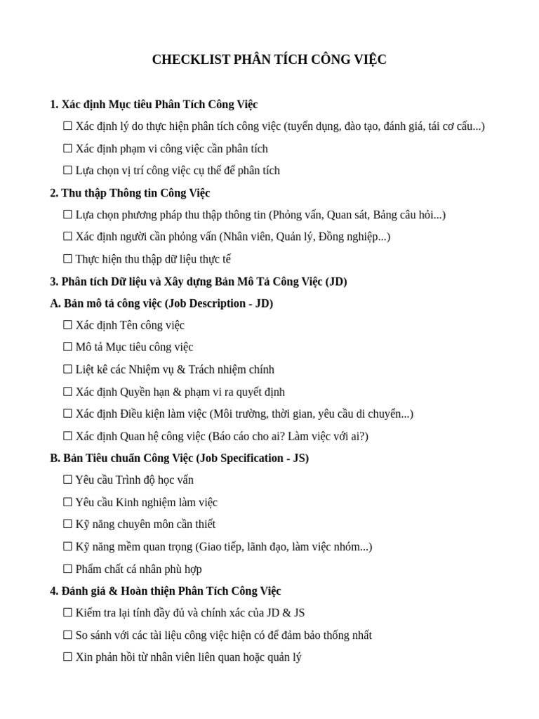 2025-p3 - checklist Phân Tích Công Việc | PDF