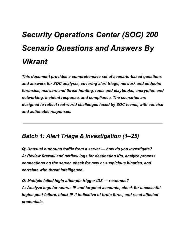 SOC Scenerio Based Questions | PDF