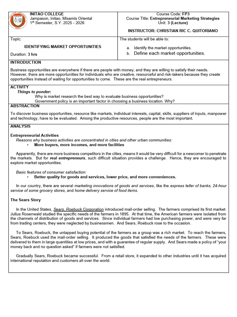 Identifying Market Opportunities in Business | PDF | Entrepreneurship ...