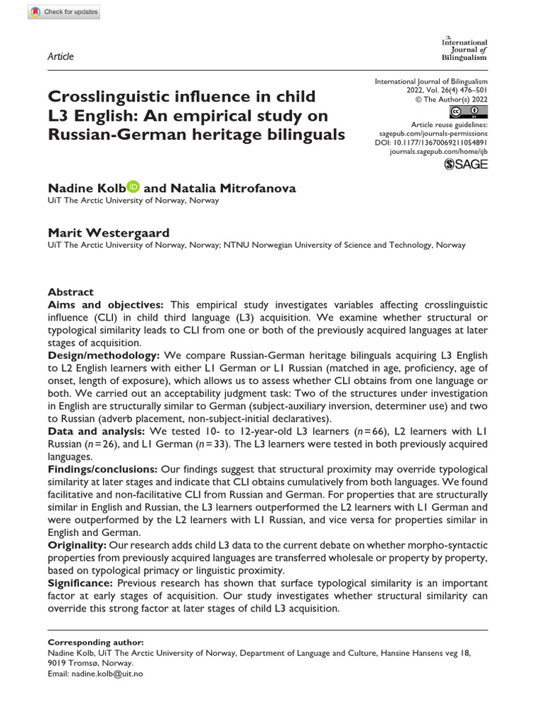 Crosslinguistic Influence in Child L3 English An Empirical Study On ...