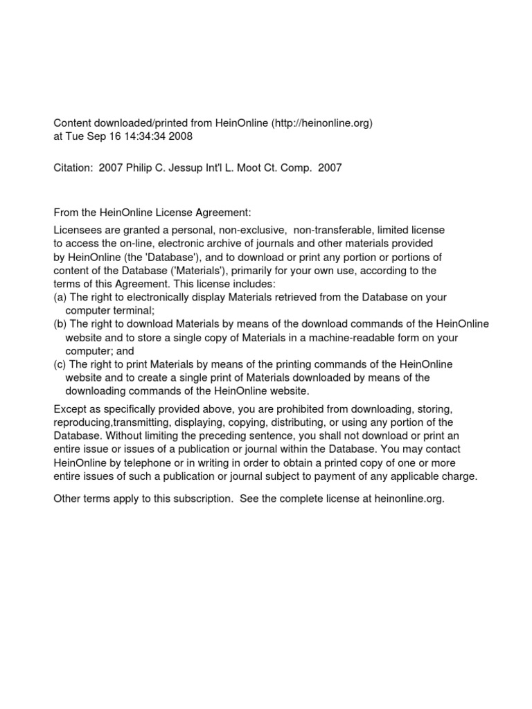 2007 Bench Memo Treaty International Law