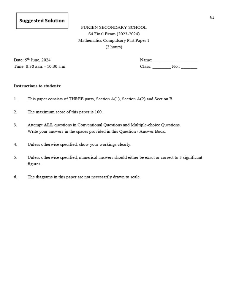 S4 Mathematics Final Exam Paper 1 | PDF | Discrete Mathematics ...