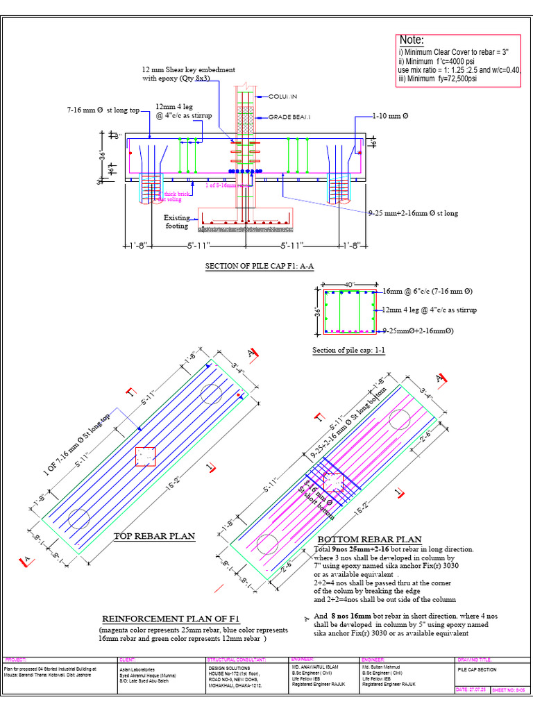 Pile Cap Section and Rebar Plan | PDF | Building Technology | Materials