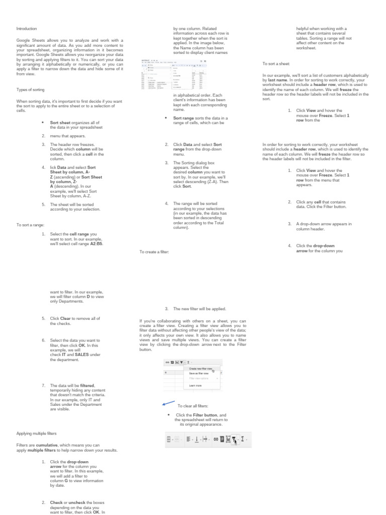 Google Sheets: Sorting and Filtering Data | PDF | Spreadsheet