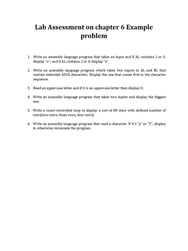 Assembly Language Lab Exercises | PDF