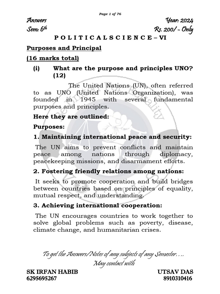 UN Purposes and Principles Explained | PDF | United Nations ...