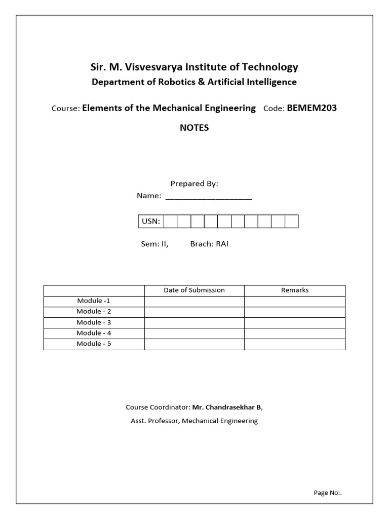Mechanical Engineering Course Notes | PDF